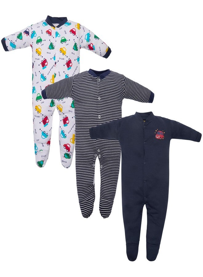 Magic Town® 100% Hosiery Cotton Unisex Romper for Kids and Infants Set of 3 (Navy Blue) (0-3 Months) - Image 1