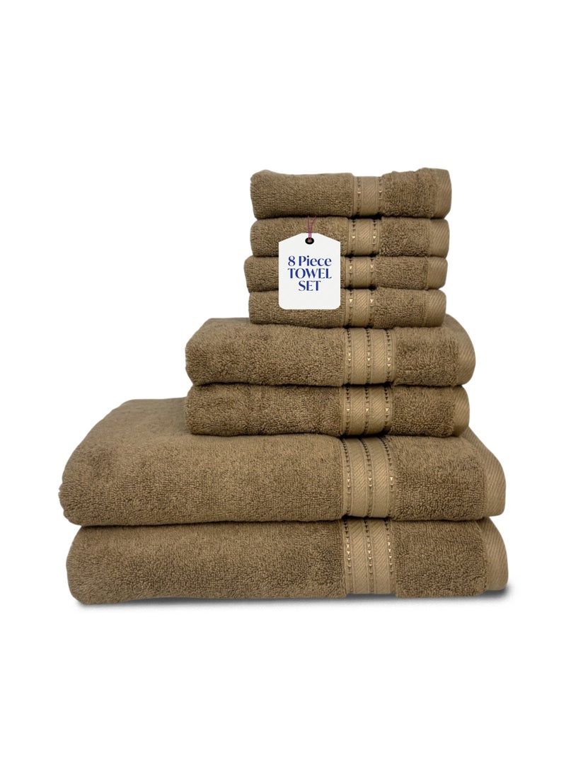 KASSINO Kassino 8 Piece Towels Set - 100% Combed Cotton Includes 2 Bath, 2 Hand & 4 Face Towels, Soft & Quick-Dry, Highly Absorbent, Double Stitched Hotel Towels Quality | Beige  - Image 1