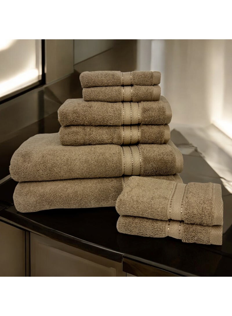 KASSINO Kassino 8 Piece Towels Set - 100% Combed Cotton Includes 2 Bath, 2 Hand & 4 Face Towels, Soft & Quick-Dry, Highly Absorbent, Double Stitched Hotel Towels Quality | Beige  - Image 2