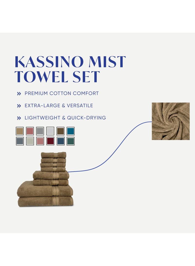 KASSINO Kassino 8 Piece Towels Set - 100% Combed Cotton Includes 2 Bath, 2 Hand & 4 Face Towels, Soft & Quick-Dry, Highly Absorbent, Double Stitched Hotel Towels Quality | Beige  - Image 3
