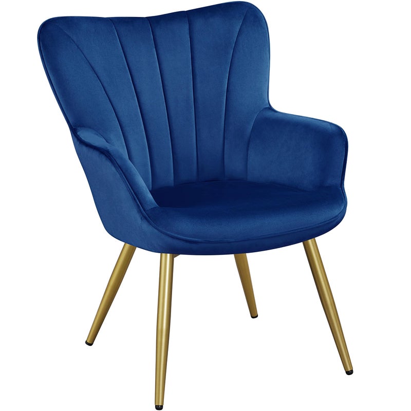Yaheetech Velvet Accent Chair Modern Armchair Vanity Chair with Wing Side and Metal Legs Cozy and Soft Padded and High Back for Living RoomHome OfficeBedroom Blue