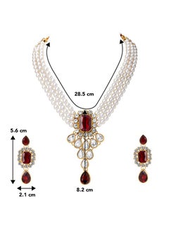 PEORA Peora Maroon Crystal Pearl Necklace Earring Traditional Jewellery Set for Women Girls  - Image 4