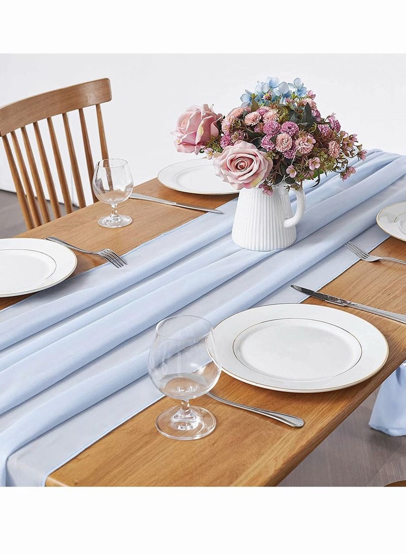 SYOSI Baby Blue Chiffon Table Runner, SYOSI Boho Chiffon Table Runner Sheer for Romantic Wedding Decor Bridal and Baby Shower Birthday Rustic Party Decoration 29x120 Inch - Image 5