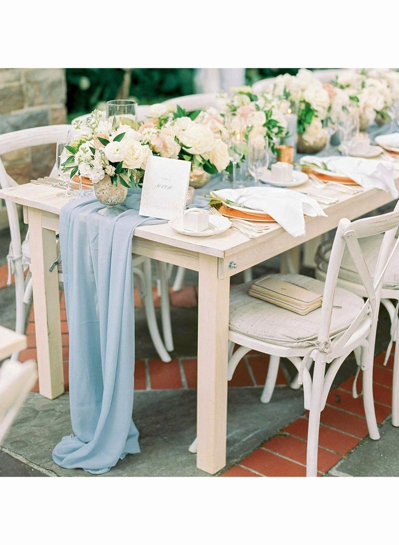 SYOSI Baby Blue Chiffon Table Runner, SYOSI Boho Chiffon Table Runner Sheer for Romantic Wedding Decor Bridal and Baby Shower Birthday Rustic Party Decoration 29x120 Inch - Image 4