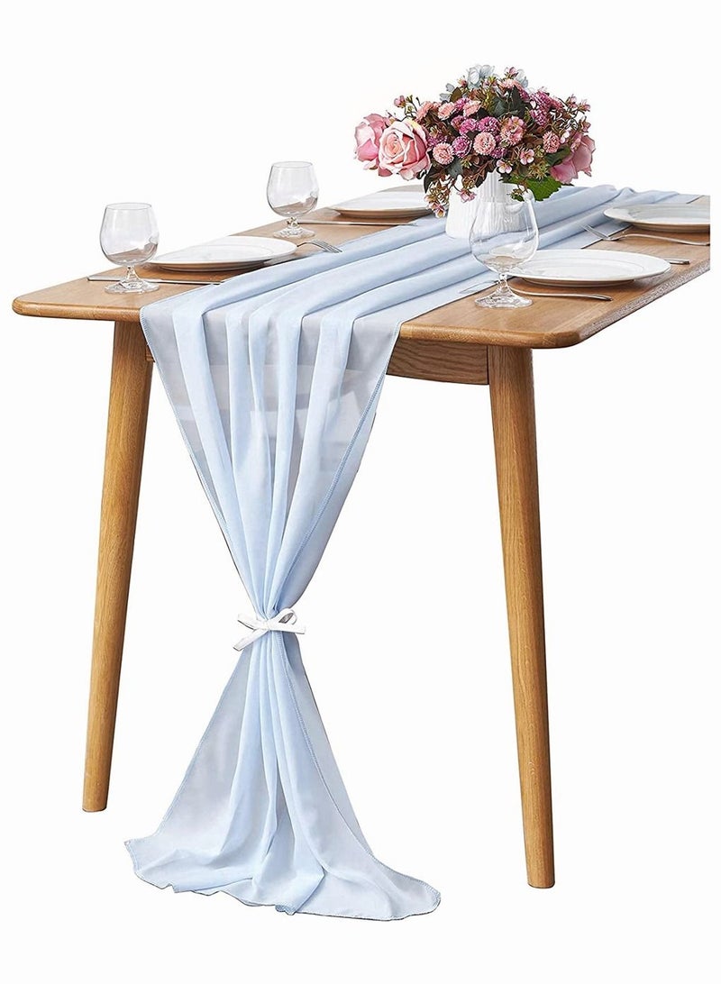 SYOSI Baby Blue Chiffon Table Runner, SYOSI Boho Chiffon Table Runner Sheer for Romantic Wedding Decor Bridal and Baby Shower Birthday Rustic Party Decoration 29x120 Inch - Image 1