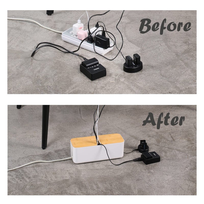 Changsuo Cable Management Box Small White, Extension Cord Organizer for Power Stripe Surge Protector Wire Management Concealer Cover Hider for Desktop Home Office Kitchen (White) - Image 2