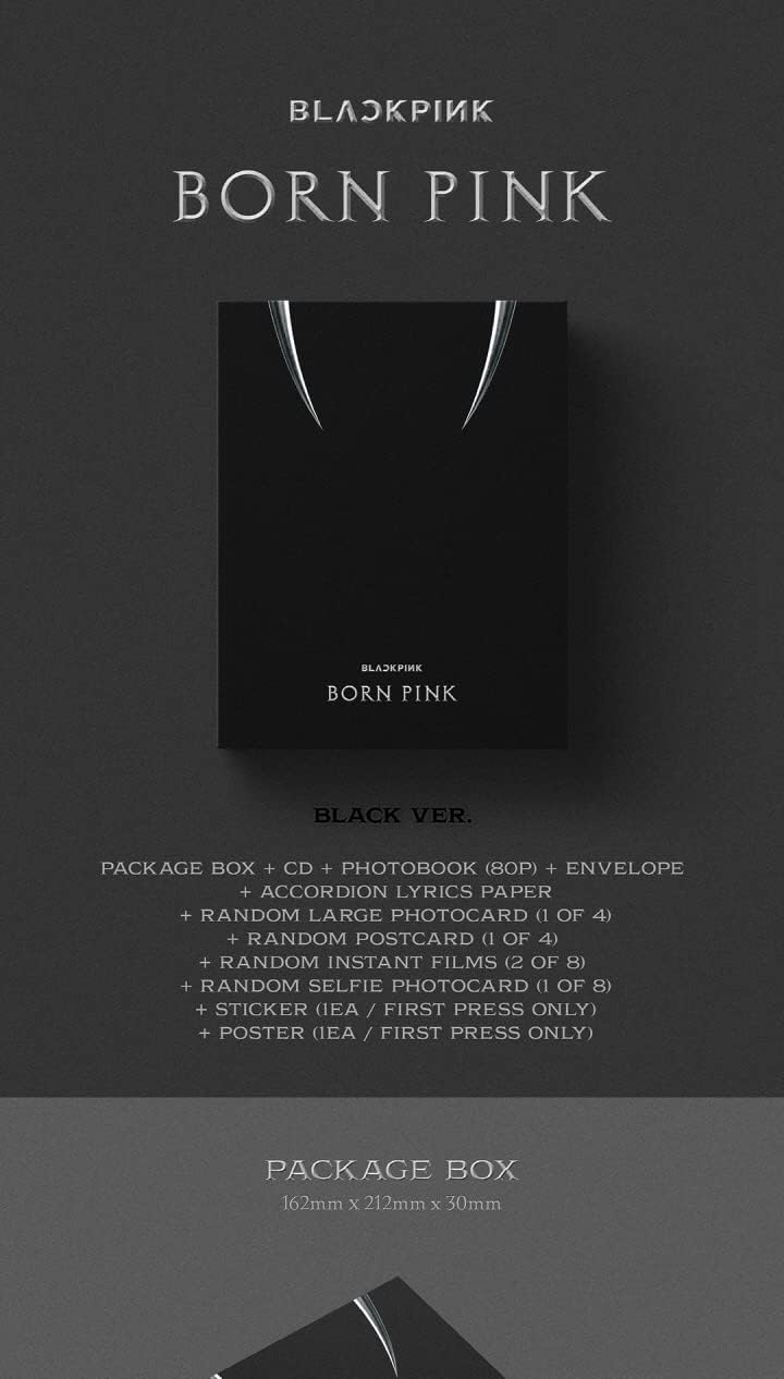 dreamus بلاكبينك ألبوم بورن بينك الثاني مجموعة صندوق نسخة سي دي + كتاب صور + ورقة كلمات أكورديون + بطاقة صور كبيرة + بطاقة بريدية + فيلم فوري + بطاقة سيلفي + تتبع (النسخة السوداء) - Image 2