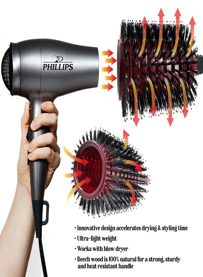 Phillips Brush Mini Monster Vent 6 Poly-Tipped Professional Hair Brush (2” Diameter Barrel) - Vented Blowout Hairbrush with Nylon Reinforced Boar Hair Bristles, Beech Wood Handle with Rubber Grip - Image 5