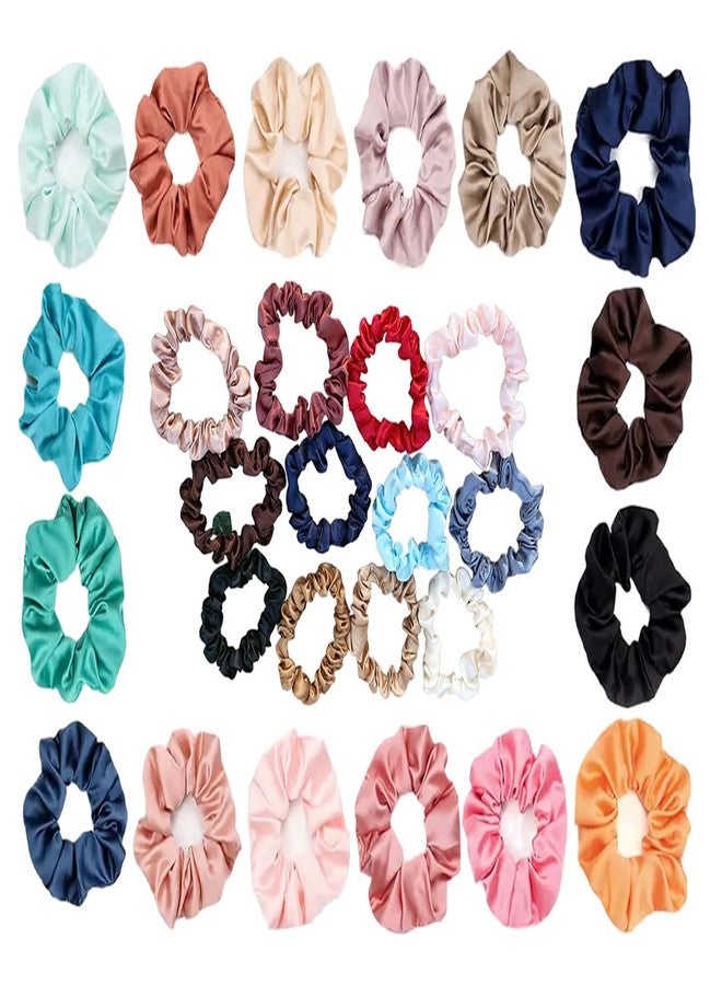 GITGRNTH 12 PCS | Satin Scrunchies for Women/Girls | Anti-Hair-Breakage Hair Ties, Silk Scrunchy For Women, Best Gift for Sister, Friend, Mom | (Multi color) (Silk(12) + Skinny(12)) - Image 1