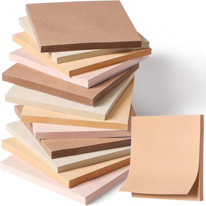 Thenshop 12 Pads Sticky Notes 3''x3'', Self Stick Notes Pads Office Supplies, 4 Gradient Colors Vintage Color 50 Sheets/pad for School,Office, Home(Gradient Retro Brown) - Image 1