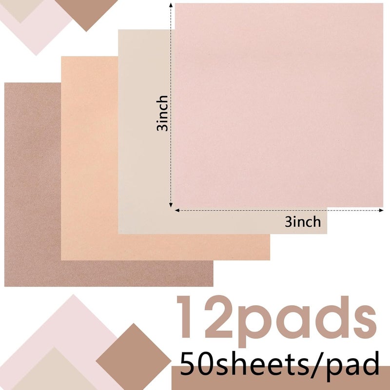 Thenshop 12 Pads Sticky Notes 3''x3'', Self Stick Notes Pads Office Supplies, 4 Gradient Colors Vintage Color 50 Sheets/pad for School,Office, Home(Gradient Retro Brown) - Image 2