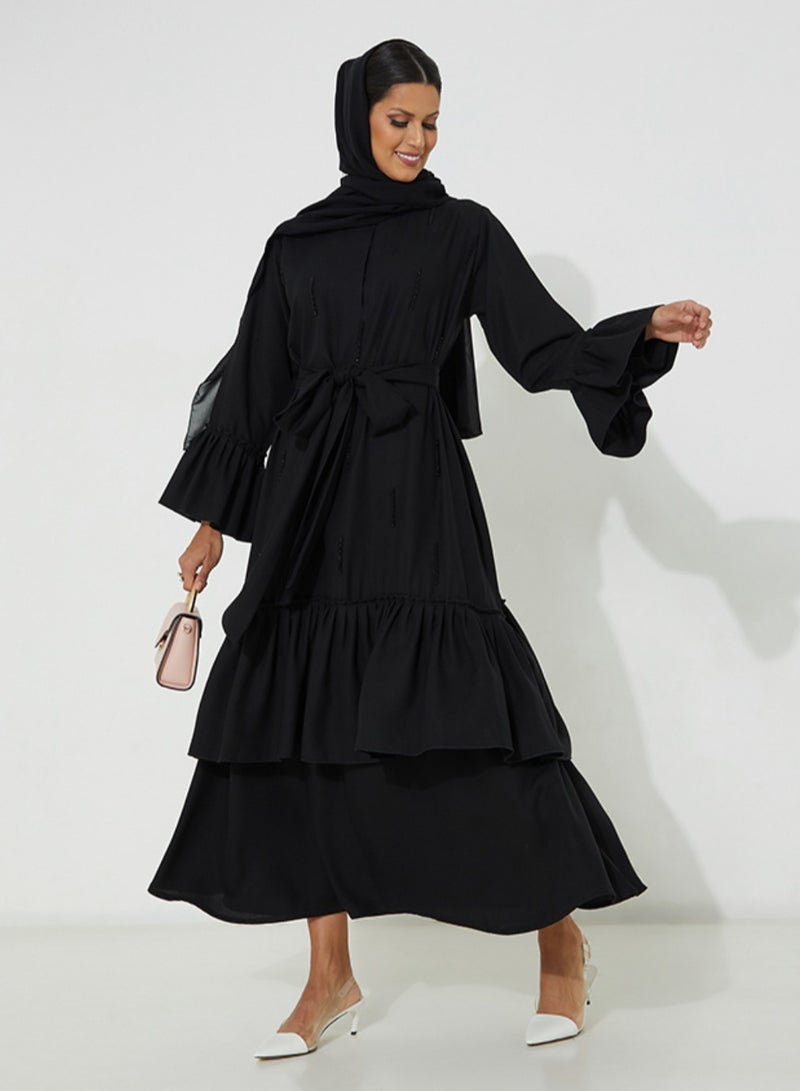 Rosette Abaya Elegant Modest dress with Black embroidery - Image 1