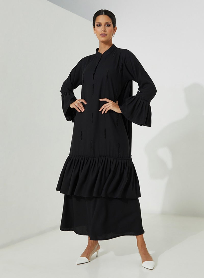 Rosette Abaya Elegant Modest dress with Black embroidery - Image 3