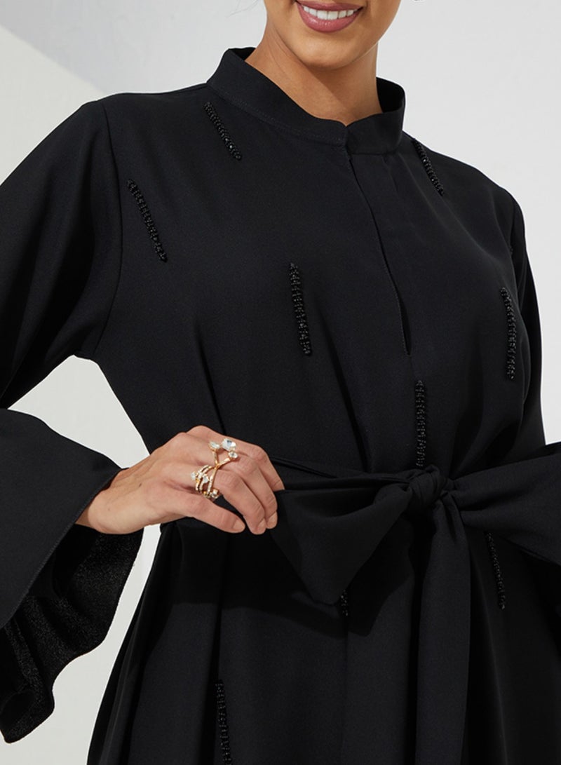 Rosette Abaya Elegant Modest dress with Black embroidery - Image 2