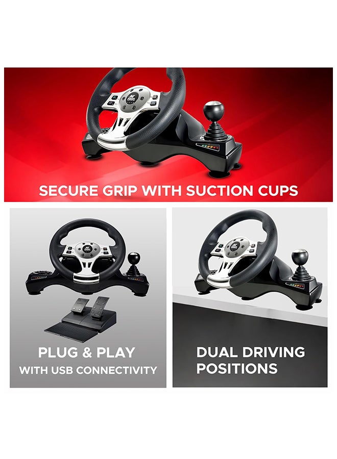 ANT Esports Renewed - Ant Esports GW190 Racing Steering Wheel with Pedals & Shifter, 270° Rotation, Universal USB, Compatible with PC, PS4, PS3, Xbox One, Xbox Series X/S, Nintendo Switch & Android TV (Black - Image 3