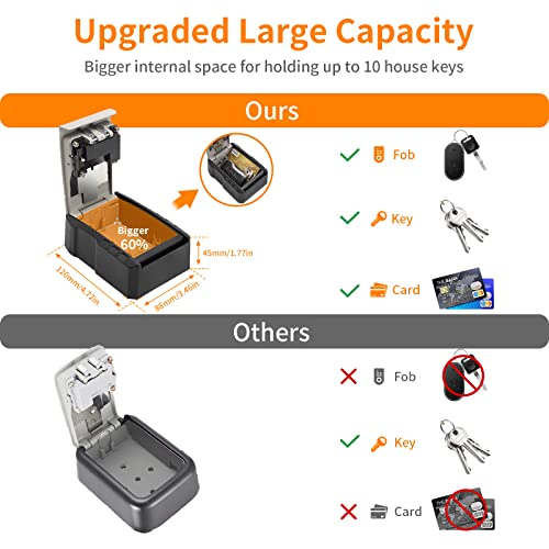 Fayleeko UPGRADE Extra Large Capacity Key Lock Box, Weatherproof Wall Mount Key Box for Car Keys, Fob, House Keys, Key Safe Security Storage Lock Box for Indoor, Outdoor, Garage, Garden, Store (1, Grey) - Image 2