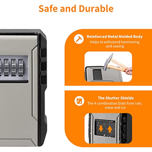 Fayleeko UPGRADE Extra Large Capacity Key Lock Box, Weatherproof Wall Mount Key Box for Car Keys, Fob, House Keys, Key Safe Security Storage Lock Box for Indoor, Outdoor, Garage, Garden, Store (1, Grey) - Image 3