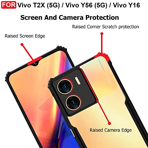 CEDO Backcover for Vivo T2X / Y56 / Y16 (5G) | Camera Protection Shockproof Bumper-Edge | Acrylic Crystal Clear 360 Degree Protection TPU+PC | Transparent Eagle Back Case Cover (Black) - Image 4