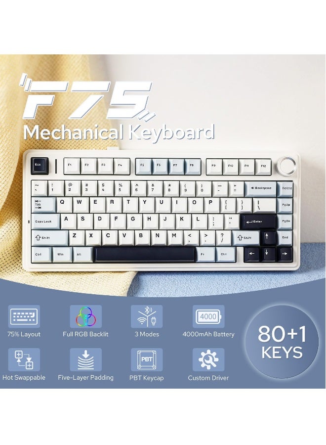 F75 ريبير سويتش لوحة مفاتيح ألعاب ميكانيكية قابلة للتبديل 3 أوضاع اتصال بلوتوث/لاسلكي/USB-C - Image 3