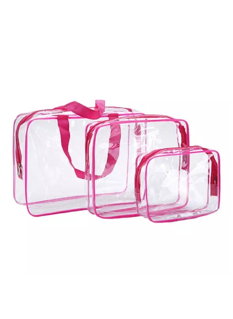 3 Pcs Waterproof Transparent Cosmetic Bags Storage Pouch Makeup Bag,Clear PVC Travel Bag Wash Bag Organizer Cosmetic Makeup Bags for Travel, Transparent /Pink - Image 3
