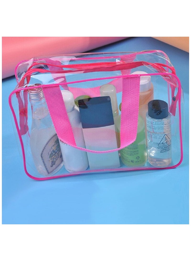 3 Pcs Waterproof Transparent Cosmetic Bags Storage Pouch Makeup Bag,Clear PVC Travel Bag Wash Bag Organizer Cosmetic Makeup Bags for Travel, Transparent /Pink - Image 4