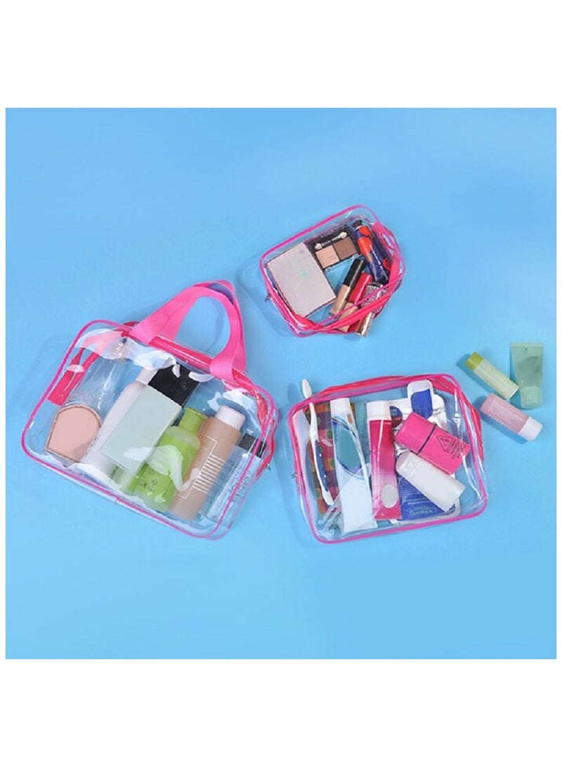 3 Pcs Waterproof Transparent Cosmetic Bags Storage Pouch Makeup Bag,Clear PVC Travel Bag Wash Bag Organizer Cosmetic Makeup Bags for Travel, Transparent /Pink - Image 2