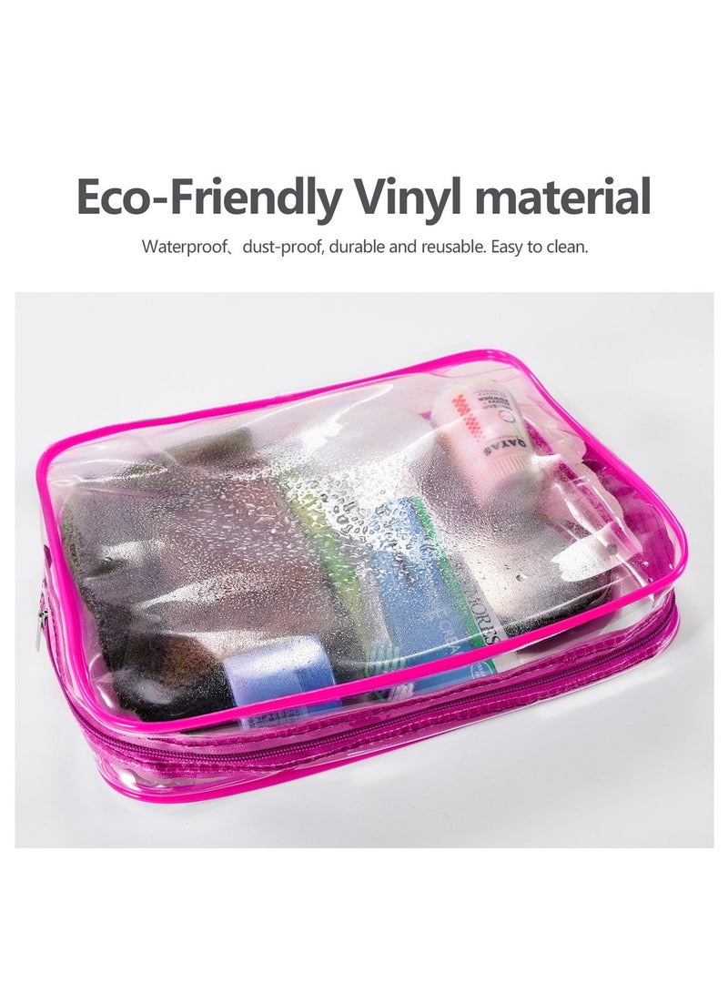 3 Pcs Waterproof Transparent Cosmetic Bags Storage Pouch Makeup Bag,Clear PVC Travel Bag Wash Bag Organizer Cosmetic Makeup Bags for Travel, Transparent /Pink - Image 5