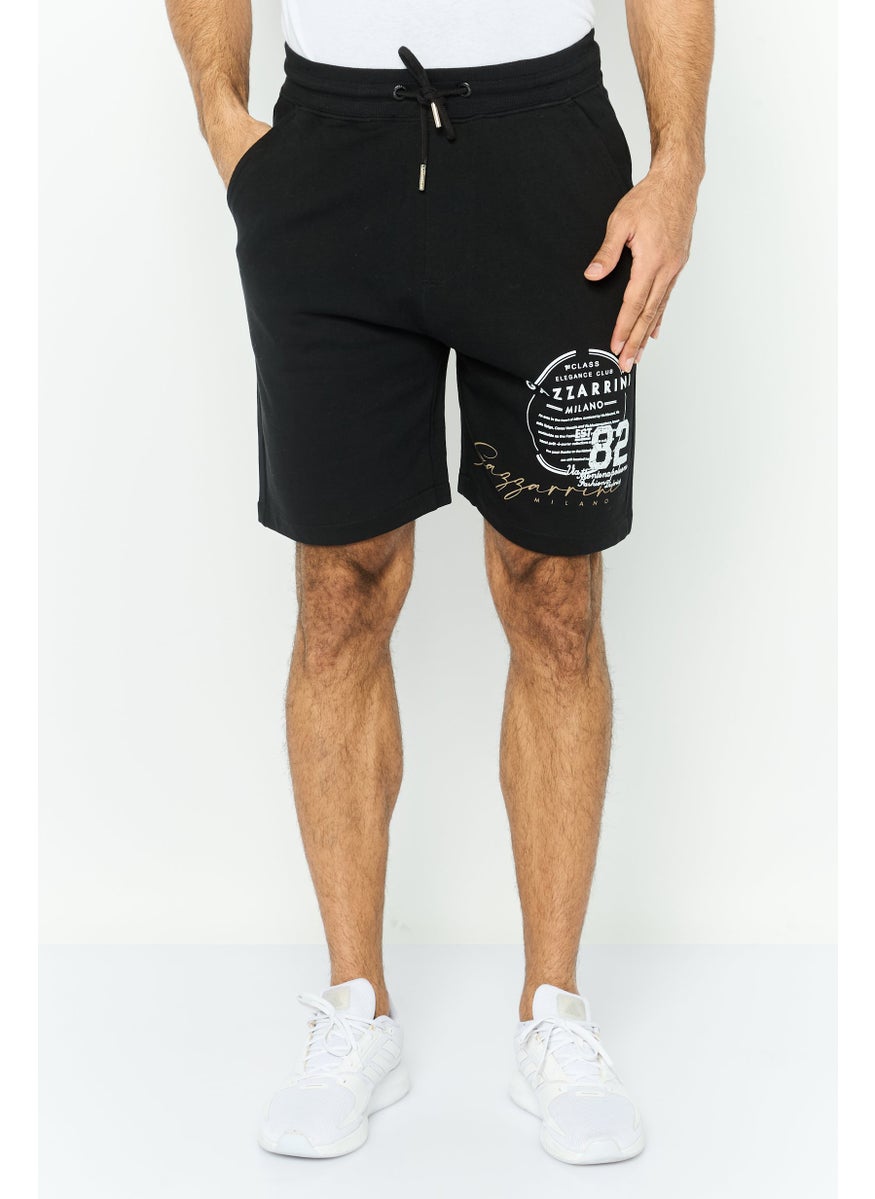 Gazzarrini - Men Printed Drawstring Basic Shorts, Black - Image 1