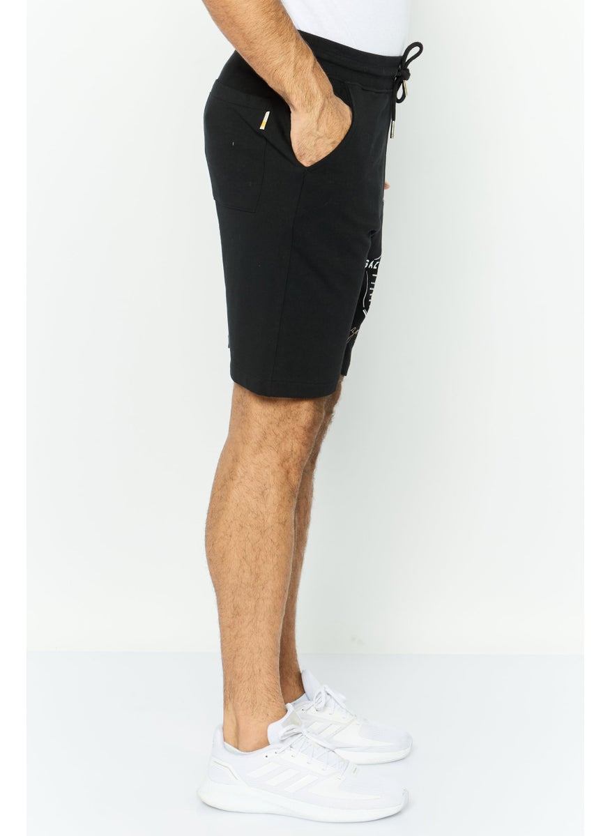 Gazzarrini - Men Printed Drawstring Basic Shorts, Black - Image 1