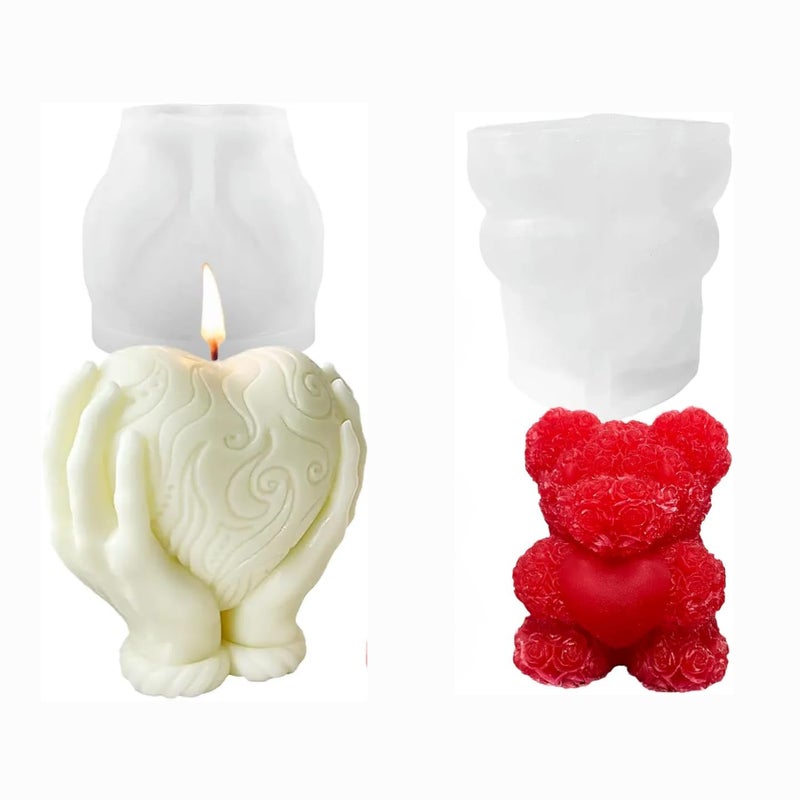 HUSAINI MART Multicolour 2 Piece Heart Bear Silicone Candle Mold Set Elegant Reusable Molds for Wax Resin and Soap Crafts - Image 1