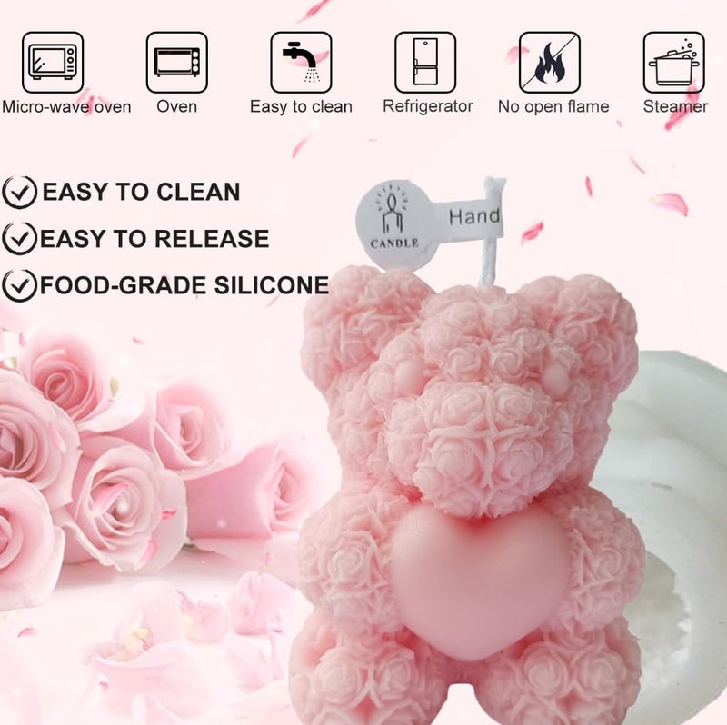 HUSAINI MART Multicolour 2 Piece Heart Bear Silicone Candle Mold Set Elegant Reusable Molds for Wax Resin and Soap Crafts - Image 5