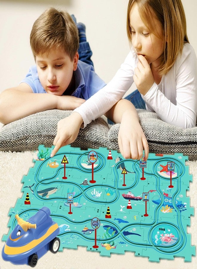 Wercow 25Packs Puzzle Racing Children's Racing Track Set, Dinosaur Puzzle Puzzle Racing Track Car Game Set, Puzzle Racing Track Set, Preschool Best Children's Gift Christmas Boys and Girls Gift (Ocean theme) - Image 2