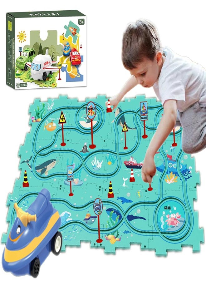 Wercow 25Packs Puzzle Racing Children's Racing Track Set, Dinosaur Puzzle Puzzle Racing Track Car Game Set, Puzzle Racing Track Set, Preschool Best Children's Gift Christmas Boys and Girls Gift (Ocean theme) - Image 1