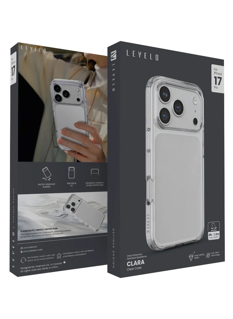 ليفيلو جراب iPhone 17 Pro Clara طويل الأمد من مادة TPU + PC مع حماية محسنة للكاميرا والشاشة / ملاءمة دقيقة / مصد مقاوم للصدمات / غطاء خلفي بتقنية Ever-Clear - شفاف - Image 3