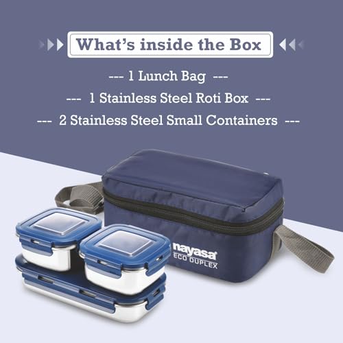 Nayasa Eco Duplex 3 Stainless Steel Office Lunch Box Set with Soft Insulated Bag | Leak Proof Tiffin Box | 640 ml | Blue - Image 5