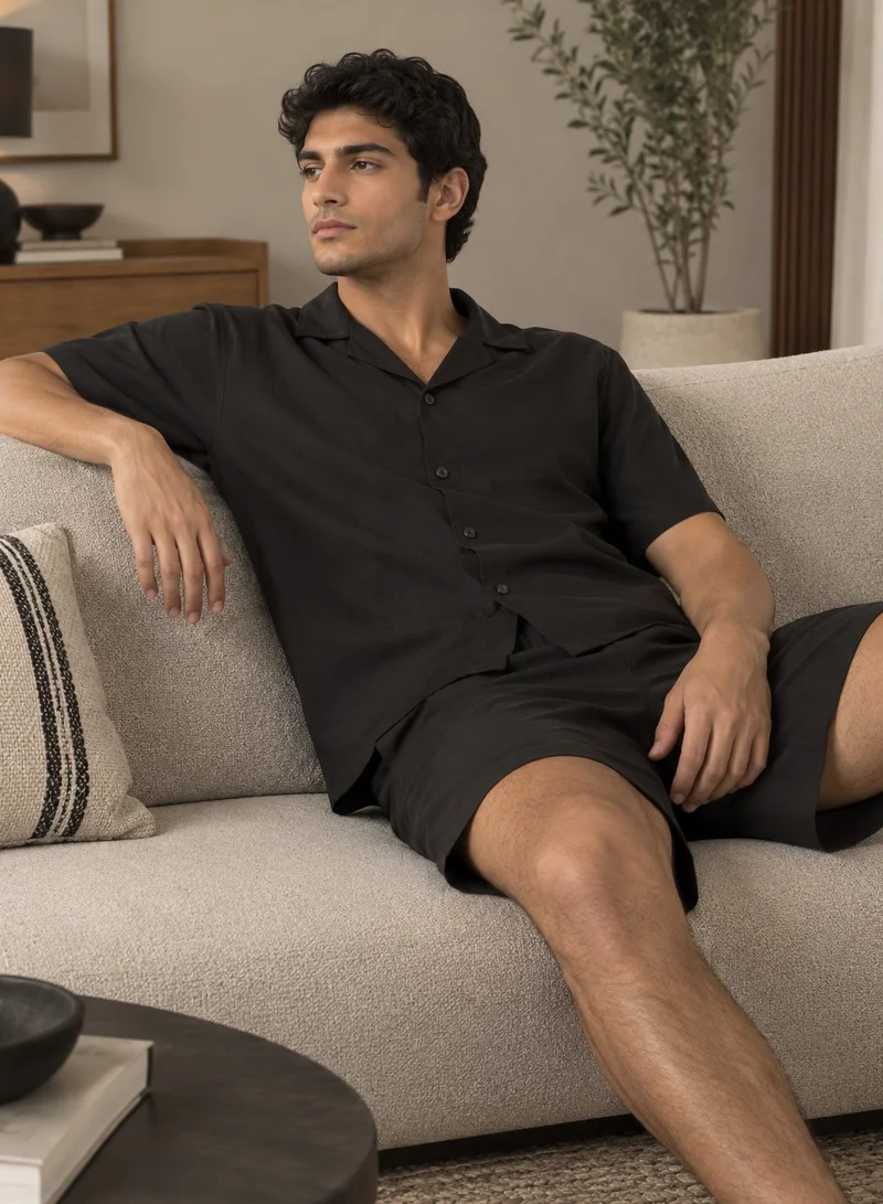 Robert Wood Half Sleeve Shirt With Shorts Pyjama Set