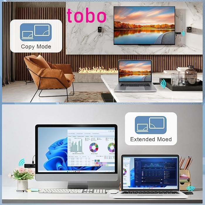 Tobo إرسال واستقبال HDMI لاسلكي، 4 مستقبلات ومرسل واحد، 165 قدم/50 متر، موزع توصيل وتشغيل، توسيع لاسلكي متزامن إلى عدة تلفزيونات، 1080 بكسل دقة عالية للبث من اللابتوب إلى التلفاز/البروجيكتور (TD-1404H) - Image 2