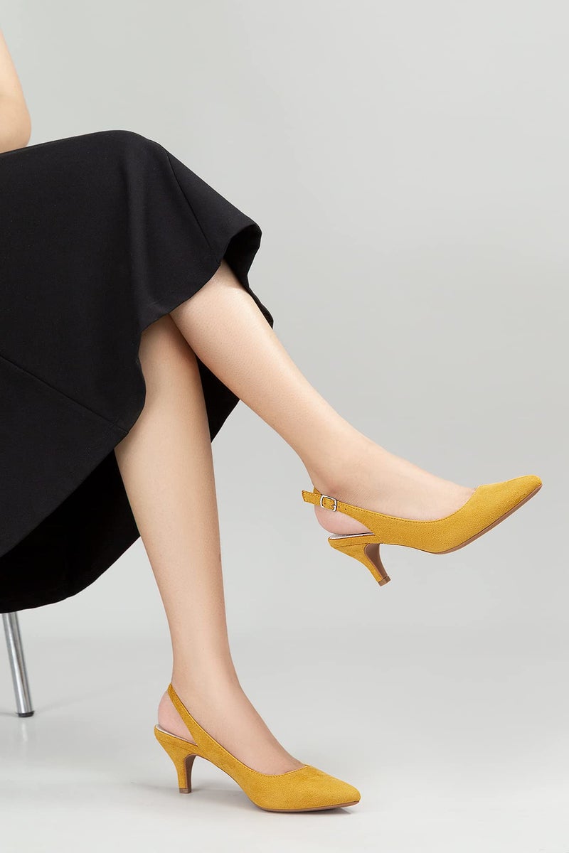 Greatonu Womens Yellow Wedding Sexy Pointed Closed Toe Comfortable Slingback Pumps Size 7.5 - Image 3