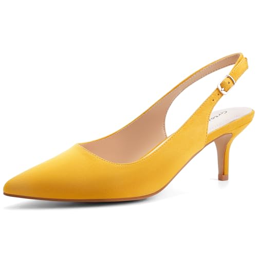 Greatonu Womens Yellow Wedding Sexy Pointed Closed Toe Comfortable Slingback Pumps Size 7.5 - Image 1