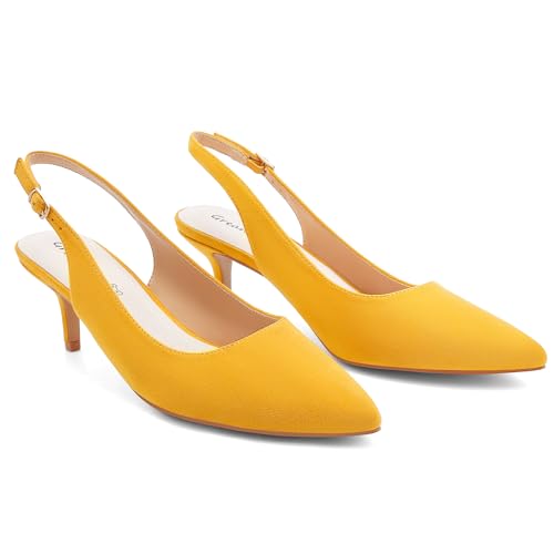 Greatonu Womens Yellow Wedding Sexy Pointed Closed Toe Comfortable Slingback Pumps Size 7.5 - Image 5