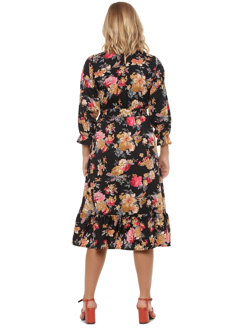 PINACOLADA  Women's Midnight Black Floral Midi Dress for Women | Best Price UAE