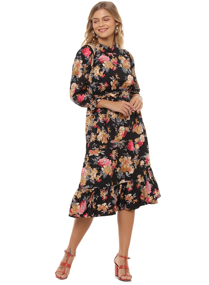 PINACOLADA  Women's Midnight Black Floral Midi Dress for Women | Best Price UAE