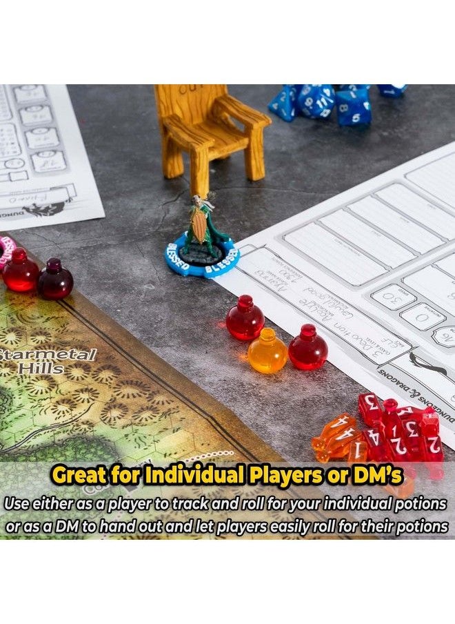 lynx - 15 Dnd Healing Potion Tokens And Each Potion Level Has A Color Matching D4 Dice Set To Easily Track & Roll For Your D&D Potions Dungeons And Dragons Role Playing Gift Rpg Accessories Markers - Image 1