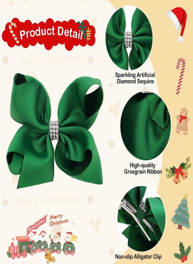 Ayesha 4PCS Christmas Hair Bows, 6Inch Big Grosgrain Ribbon Bows Alligator Clips for Girls, Red Green Glitter Xmas Hair Bows for Christmas Party - Image 2