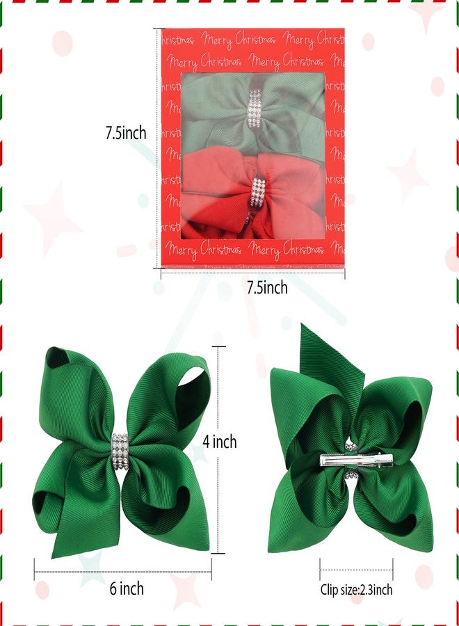 Ayesha 4PCS Christmas Hair Bows, 6Inch Big Grosgrain Ribbon Bows Alligator Clips for Girls, Red Green Glitter Xmas Hair Bows for Christmas Party - Image 3