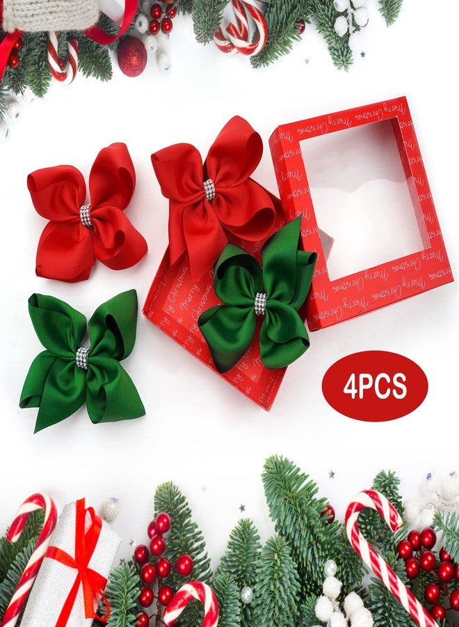 Ayesha 4PCS Christmas Hair Bows, 6Inch Big Grosgrain Ribbon Bows Alligator Clips for Girls, Red Green Glitter Xmas Hair Bows for Christmas Party - Image 5