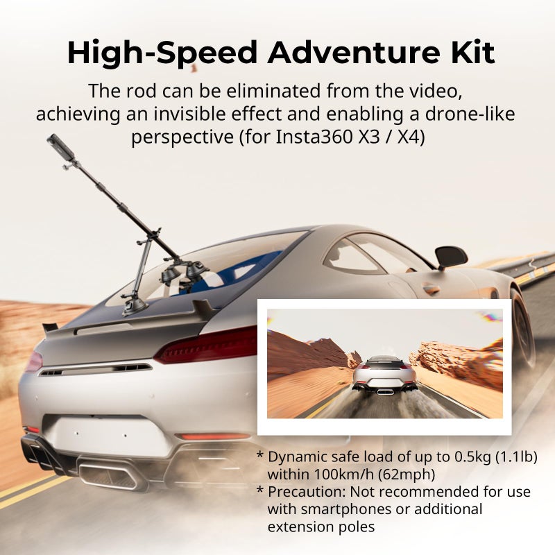 SmallRig Car Mount for Action Camera, Compatible with Insta 360 X4 / X3, Telescopic Pole Kit, Ventosa Double Suction Cup, 1/4"-20 Adapter, 4380-CF - Image 2