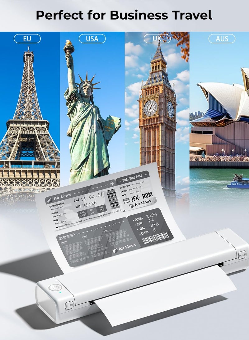 فوميمو طابعة حرارية محمولة للسفر M08F Letter بلوتوث بدون حبر متنقلة متوافقة مع هاتف Android iOS والكمبيوتر المحمول تدعم ورق A4 مقاس 8.26 بوصة × 11.69 بوصة - Image 2