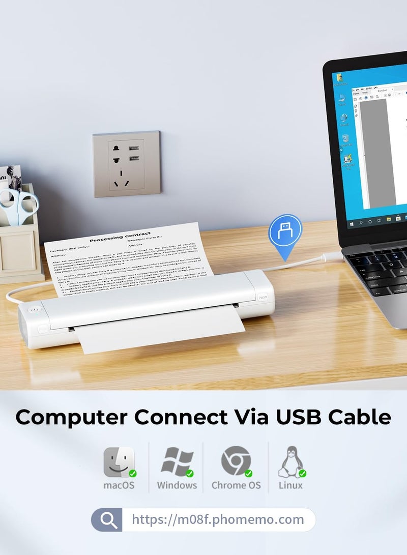 فوميمو طابعة حرارية محمولة للسفر M08F Letter بلوتوث بدون حبر متنقلة متوافقة مع هاتف Android iOS والكمبيوتر المحمول تدعم ورق A4 مقاس 8.26 بوصة × 11.69 بوصة - Image 4