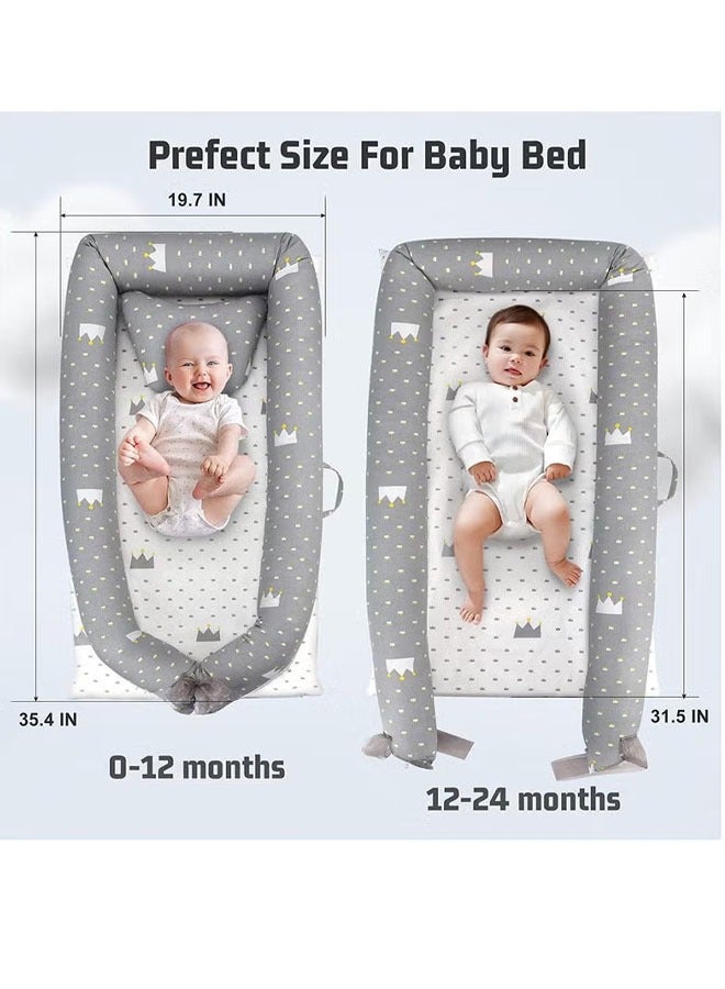 Baby Lounger for Newborn 0-24 Months, Foldable Infant Nest Pillow with Soft Memory Foam Mat, Cover with Adorable Pattern, Converts to Backpack for Easy Travel (White)  - Image 2